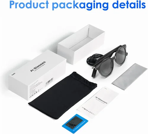 Miniatura 9 de GetD Lentes de sol inteligentes, lentes polarizados redondos Bluetooth para mujeres y hombres con altavoz, gafas de música, traductor AI, duración