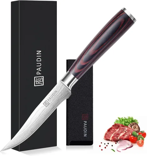 Miniatura 10 de PAUDIN - Cuchillo Santoku, cuchillo de chef de 5 pulgadas, cuchillo de cocina ultra afilado, cuchillo de chef japonés con funda, acero inoxidable