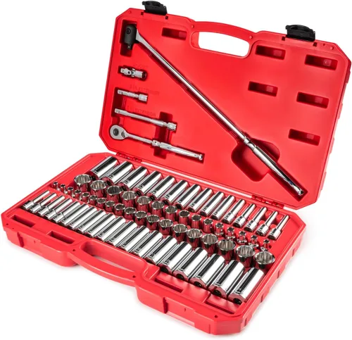 Miniatura 2 de TEKTON Juego de llaves de vaso y trinquete de 12 puntos poco profundos y profundos de 3/8 pulgadas con estuche, 73 piezas