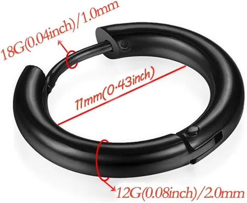Miniatura 2 de Aretes de acero inoxidable 316L, argollas de 1564, 516, 2564, 716, 1532 y 3564 pulgadas, arracadas hipoalergénicas, para el cartílago, hélix