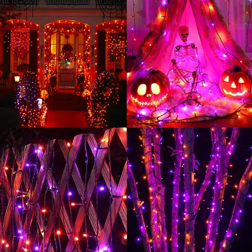 Miniatura 9 de weillsnow Luces de Halloween Moradas y Naranjas, 200 LED 66 Pies con Enchufe Luces de Cadena de Halloween Impermeables, 8 Modos con Memoria