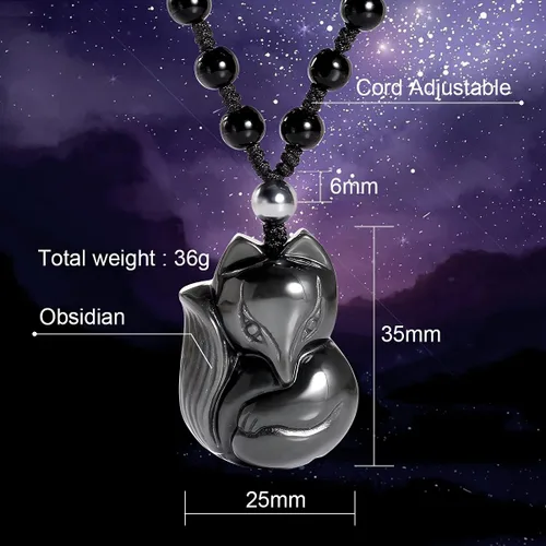 Miniatura 2 de Jewever Collar de obsidiana negra de zorro de la suerte, piedra natural, colgante de cristal curativo, amuleto de protección, joyería colgante