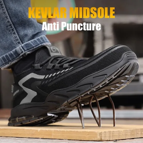Miniatura 3 de GLANOUDUN Zapatos de punta de acero para hombre, zapatos de trabajo ligeros para hombres, zapatos de trabajo negros con punta de acero, zapatos