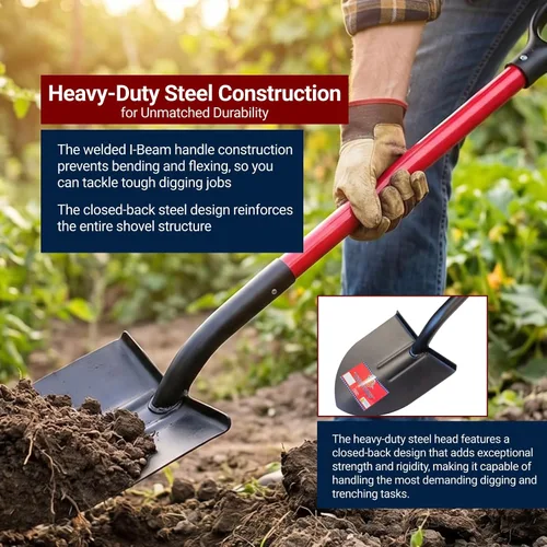 Miniatura 4 de Bully Tools - Pala resistente de punta redonda, mango de fibra de vidrio de calibre 12, construcción de metal, ideal para jardinería, excavación