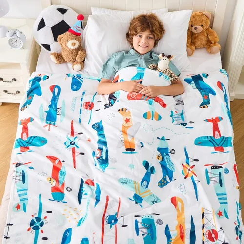 Miniatura 7 de Wajade Manta de avión para niños, suave forro polar, bonita manta de avión para sofá de sala dormitorio, manta de franela mullida para cumpleaños