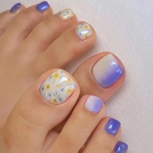Miniatura 33 de Uñas postizas acrílicas artificiales negras para los dedos de los pies, ataúd a presión con diseños de flores blancas, uñas postizas reutilizables