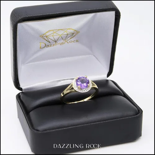Miniatura 62 de Dazzlingrock Collection Anillo de compromiso redondo de 0.276 in con halo de diamante blanco y vástago dividido para ella en oro macizo de 14