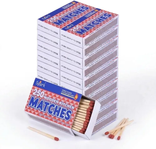 Spark Cerillas de seguridad grandes – 20 cajas (5,000 en total) – Cerillas de madera para chimenea, camping, barbacoa, supervivencia, preparación de