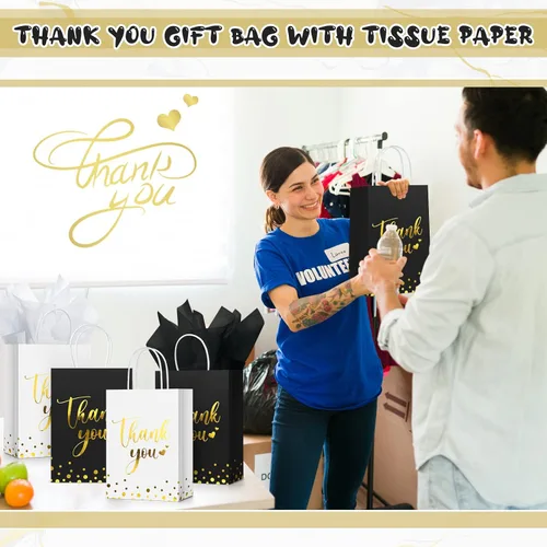 Miniatura 6 de Tinlade 30 bolsas de regalo de agradecimiento con papel de seda dorado con asa para graduación, negocios, compras, boda, ducha, regalos de fiesta
