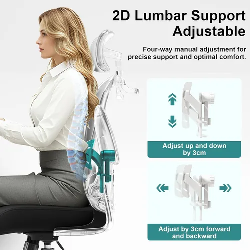 Miniatura 6 de Silla de oficina ergonómica, soporte lumbar ajustable, reposacabezas, silla de escritorio de malla con respaldo alto para oficina y hogar, silla