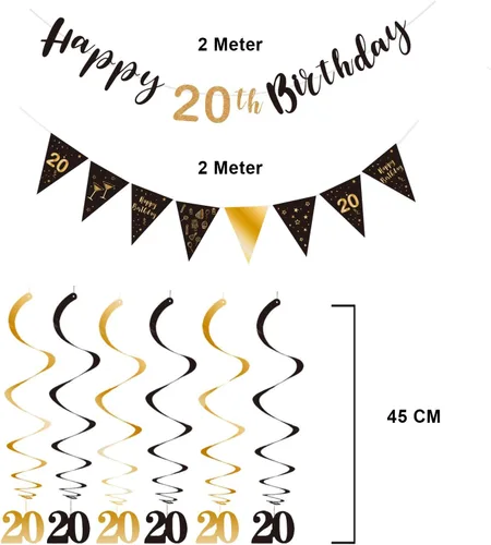 Miniatura 3 de BRT Bearingshui Kit de decoración de cumpleaños número 20 para hombres y mujeres, pancarta de feliz cumpleaños 20, serpentinas de remolinos