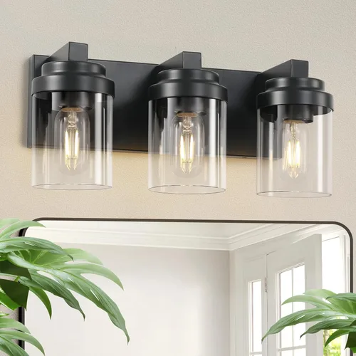 Miniatura 8 de Luces de tocador, lámparas de baño de 38 pulgadas sobre espejo, 6 luces de tocador de baño con pantalla de vidrio transparente, lámparas de pared