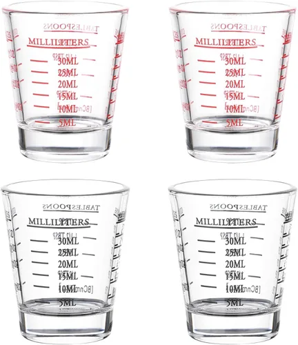 Miniatura 10 de BCnmviku -Vasos corto, taza medidora, taza de espresso, Líquido, vidrio pesado, vaso de vino 2 juegos de 26, para medición gradual 1 onza, 6 BC01