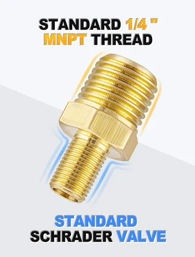 Miniatura 6 de EVOULTES Adaptador de inflador de aire de latón, 1/4 pulgadas NPT (M) a válvula Schrader estándar (M), conector de inflado de neumáticos