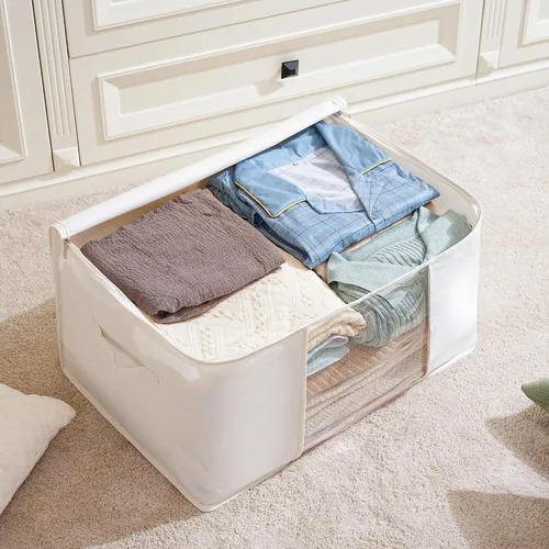 Miniatura 3 de TYEERS Bolsas de almacenamiento grandes con cremallera y ventana transparente, contenedores de almacenamiento de tela mezclada de algodón para ropa