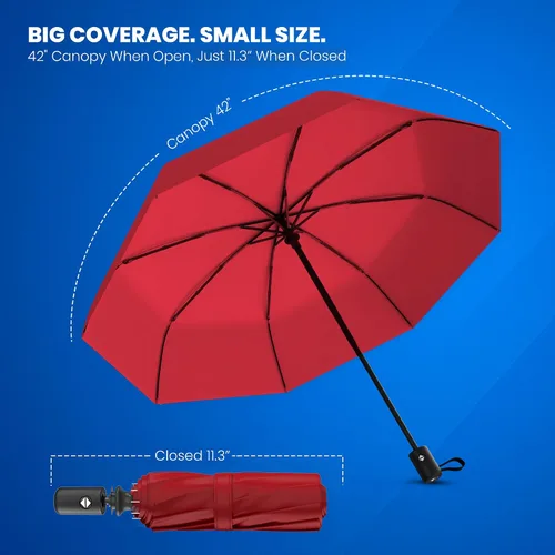 Miniatura 52 de Rain-Mate Paraguas compactos resistentes al viento para la lluvia, diseño de costilla de fibra de vidrio reforzada fuerte y apertura y cierre