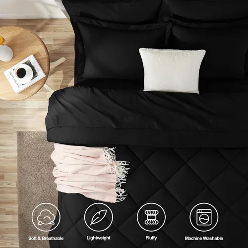 Miniatura 2 de CozyLux Juego de edredón tamaño individual con sábanas de color negro, 5 piezas, ropa de cama en una bolsa, para todas las estaciones, para niñas