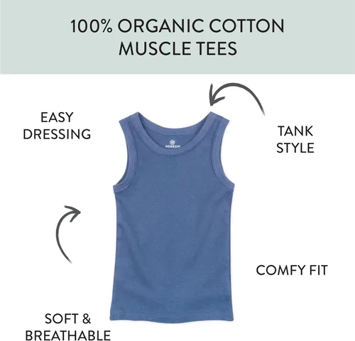 Miniatura 28 de HonestBaby Camisetas musculares sin mangas 100% algodón orgánico para bebés y niños pequeños, niñas