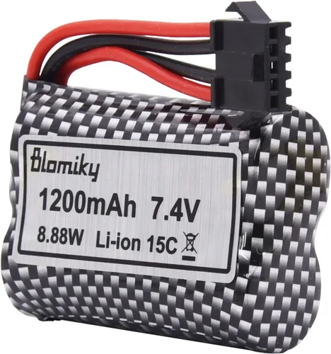 Miniatura 2 de Blomiky - Paquete de 2 baterías recargables de iones de litio de 7.4 V 1200 mAh con enchufe SM-5P y cable USB para alguna versión TX123 RC Boat