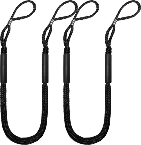Líneas de muelle elástico, 4 pies, cuerda de amarre elástica para barco, PWC, moto acuática, pontón, kayak, canoa, lancha motora, embarcación Negro