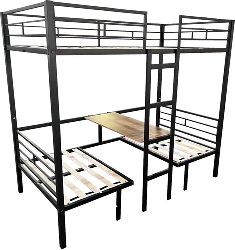 Miniatura 5 de KEIKI Cama tipo loft de tamaño matrimonial con escritorio integrado y dos cajones de almacenamiento, base de cama de metal con mesa y diseño