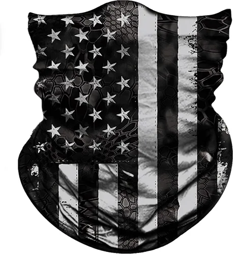 Miniatura 43 de Obacle Bandana máscara facial cuello polaina tubo máscara hombres mujeres para protección solar contra el polvo Bandera de calavera blanca y negra