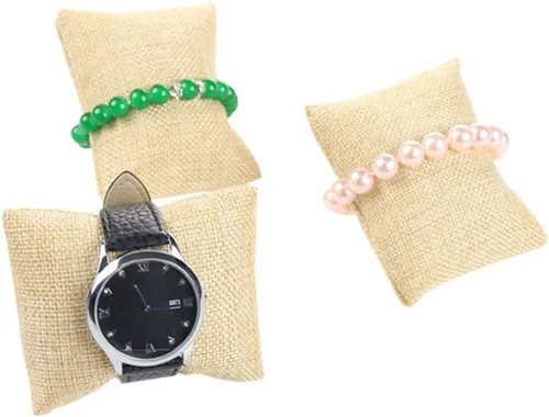 Miniatura 5 de 6 piezas pequeñas de lino para reloj de pulsera de almohada, exhibiciones de joyería de 3.2 x 3.2 x 1.5 pulgadas