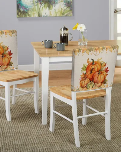 Miniatura 5 de Juego de 8 fundas para silla de comedor con diseño de calabazas naranjas y hojas de arce, fundas extraíbles para silla de cocina de Acción