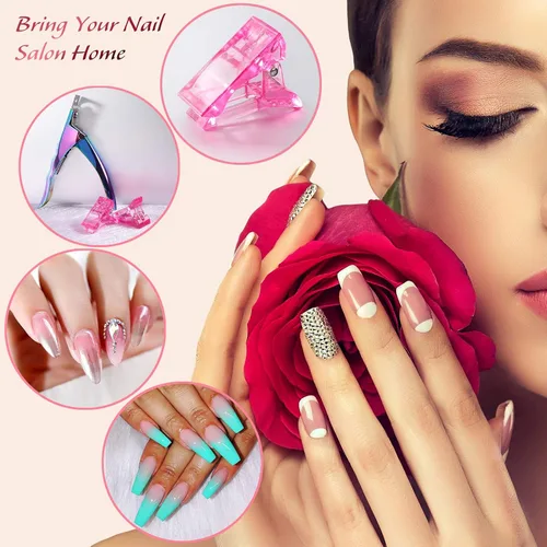 Miniatura 7 de 6 piezas de polygel de construcción rápida puntas de uñas clip rosa transparente extensión de dedo UV LED constructor puntas de uñas clips con 1