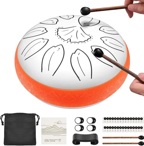 Miniatura 17 de LEKATO Tambor de lluvia para exteriores, tambor de lengüeta de acero de 6 pulgadas, 11 notas, carillón de lluvia de percusión para meditación, yoga