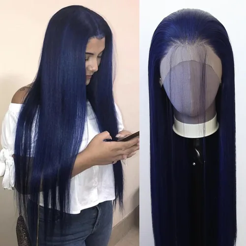 Miniatura 11 de 99J Peluca larga y lisa 99J color borgoña sintética con encaje frontal, predesfilada con línea de cabello natural para mujeres de moda, cabello