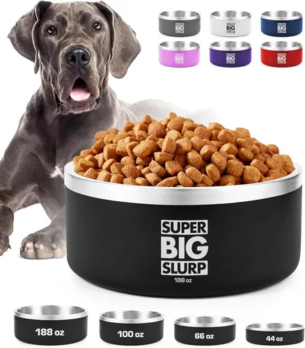 Miniatura 35 de Tuff Pupper Cuenco de acero inoxidable aislado resistente de 100 onzas para perros grandes, base antideslizante, apto para lavavajillas Rosa Punch