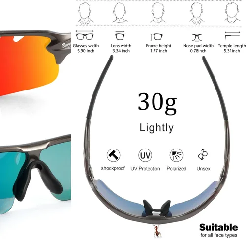 Miniatura 5 de BangLong Polarized Sports Sunglasses Cycling Sun Glasses for Men Women with 5 Interchangeable Lenes for Running Driving azul+negro