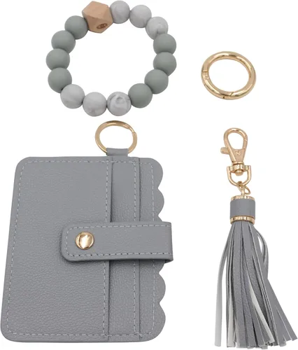 Miniatura 3 de Real Sic Pulsera de pulsera llavero billetera, soporte para tarjetas de crédito con cuentas de silicona, funda multifuncional de moda para tarjetas