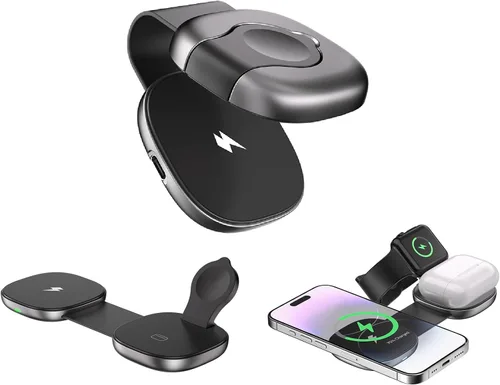 Miniatura 3 de Estación de carga inalámbrica plegable 3 en 1 para Apple de 15 W, cargador magnético rápido para viajes para iPhone 16 15 14 13 12 Pro Max