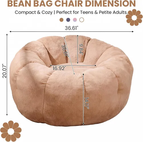 Miniatura 2 de Sillas Puf para Adultos, Silla Puf de Lectura para Adolescentes con Reposabrazos de Pétalos, Cómoda Silla Puf Esponjosa de Piel Sintética