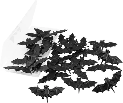 Miniatura 5 de Murciélagos 3D negros pequeños para decoración de Halloween, murciélagos artificiales de plástico para manualidades, broma espeluznante y aterradora