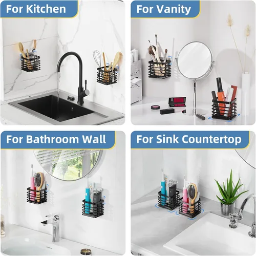 Miniatura 4 de KEGII Juego de 2 soportes para cepillos de dientes de montaje en pared con poste de tensión, organizador de baño inoxidable con soporte para jabón