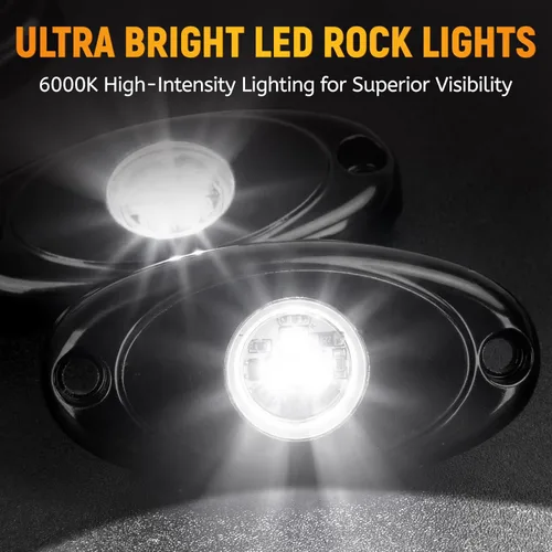 Miniatura 7 de Luces de roca LED 4PODS, de neón impermeable, luz para bajos de la carrocería para automóvil, camioneta, ATV, UTV, SUV, Jeep Offroad, lancha Blanco