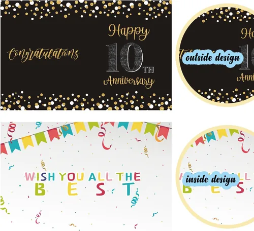Miniatura 4 de Idealmuzik Tarjeta Jumbo de Feliz 10º Aniversario – Tarjeta de Felicitación de Congratulaciones Grande Plegada de 14x22 Pulgadas con Sobre, Tarjeta