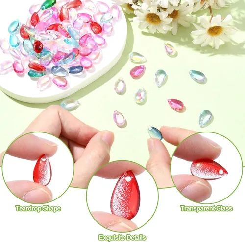 Miniatura 3 de Ipotkitt 200 dijes de cristal transparente de color aleatorio con forma de lágrima, cuentas perforadas para manualidades, aretes, collares, pulseras
