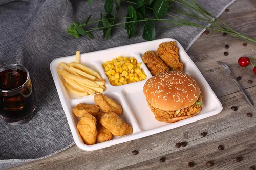Miniatura 4 de Vajilla desechable, placa 100% compostable, paquete de 100 bandejas desechables de 5 compartimentos, biodegradable, respetuosa con el medio