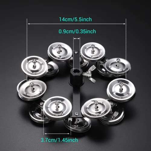 Miniatura 7 de Facmogu Pandereta de Platillos Hi-Hat Montable Negra de 5.5 Pulgadas con Cascabeles de Acero Inoxidable de Doble Fila, Juego de Platillos Hi-Hat