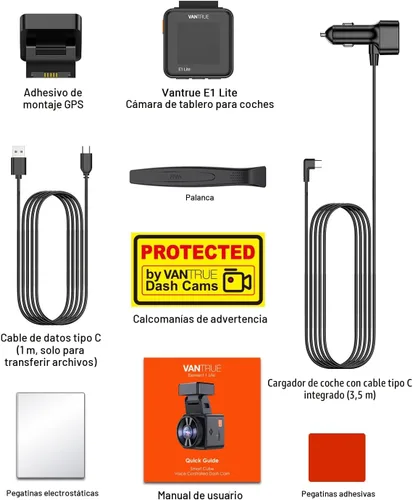 Miniatura 9 de VANTRUE E1 Lite - Cámara de tablero para vehículo, WiFi, GPS, 1080P, control de voz, visión nocturna, modo de estacionamiento de 24 horas, detección