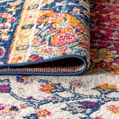Miniatura 5 de JONATHAN Y Boho Vintage Azul/Multi 6' Alfombra redonda de área estilo bohemio, medallón con estilo bohemio, floral, de fácil limpieza, de alto