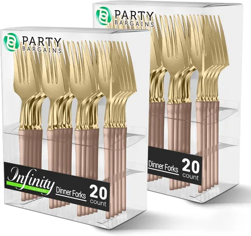Miniatura 15 de Party Bargains Juego de cubiertos negros de plástico desechable, utensilios de diseño moderno infinito, paquete de 40: 16 tenedores, 8 cuchillos, 16