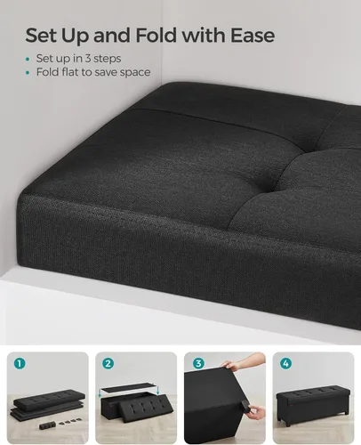 Miniatura 7 de SONGMICS Banco otomano de almacenamiento, reposapiés plegable con patas, 15 x 43 x 15.7 pulgadas, banco de extremo de cama, baúl de almacenamiento