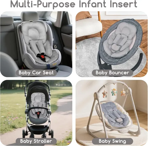 Miniatura 6 de Inserto de asiento de automóvil infantil para niñas recién nacidas, insertos de asiento de automóvil de malla de verano con almohadillas para Gris