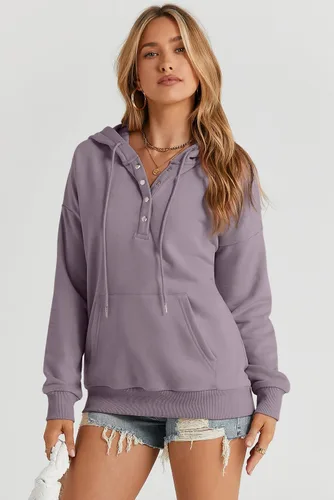 Miniatura 4 de Dokotoo Sudaderas con Capucha para Mujer 2025 con Cuello de Botón Cordón Ajustable Sudadera con Capucha Pullover Casual de Manga Larga Tops Camisetas