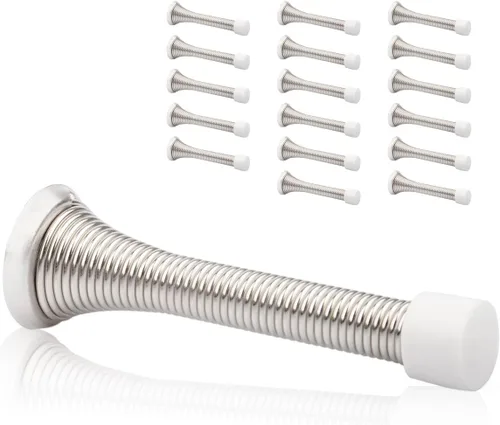 Miniatura 8 de Paquete de 18 topes de resorte para puerta, color blanco, topes flexibles de 3-1/4 pulgadas con puntas de parachoques de goma blanca